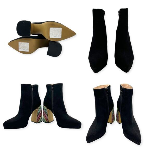 Betsey Johnson Ankle Boots Raylan Black Faux Suede Rhinestones Mutlicolor - Picture 6 of 14